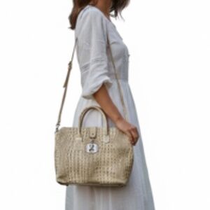 NWOT Vera Pelle Shoulder Handbag Croc Embossed Natural Genuine Leather